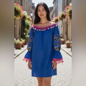 Velzera Boho Embroidered Tunic Dress Size L